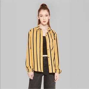 Women’s Yellow Stripped Long Sleeve Button Down
